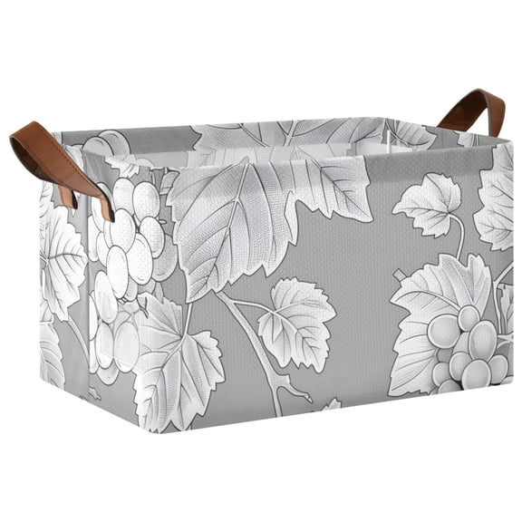 Ryvnso Grape Pattern on Gray Storage Bins Large Basket Foldable Cube Toys Organizer with Handles 1 PC