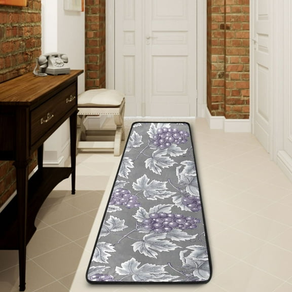 Ryvnso Grape Print on Gray Hallway Runner Rugs Floor Carpet Non Slip Entryway Mat 2' x 6'