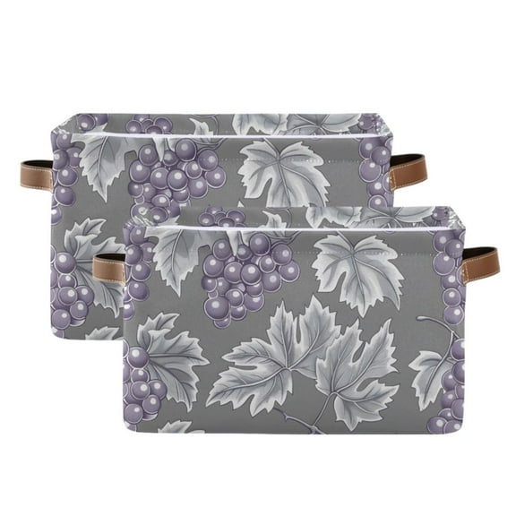Ryvnso Grape Print on Gray Storage Basket Large Bin Foldable Boxes Toys Organizer 14.2x10.2x8.3in 2 PCs