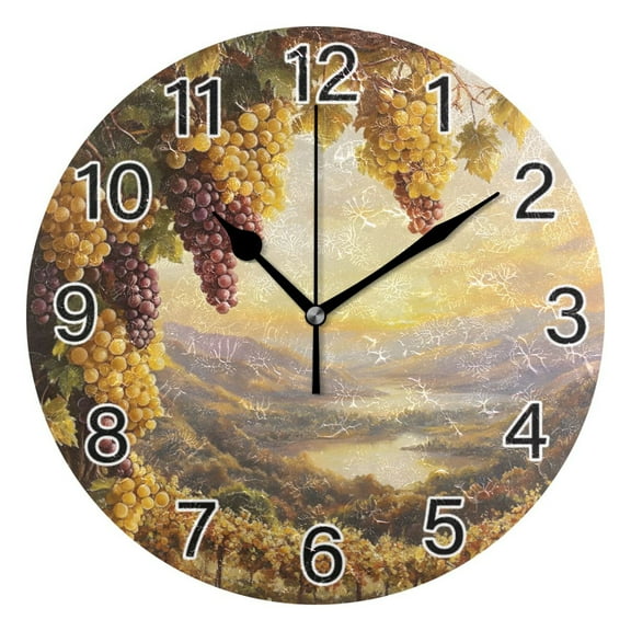 Ryvnso Grapes Landscape Wall Clock Non Ticking Silent Kitchen Clock Battery Operated Clocks 10 inch