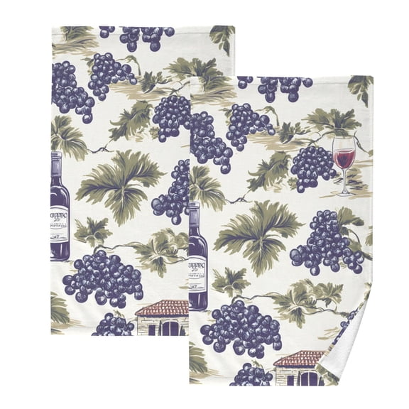 Ryvnso Grapes Wine Pattern Cotton Hand Towels Sets Face Towel 2 PCs Bathroom Decorative