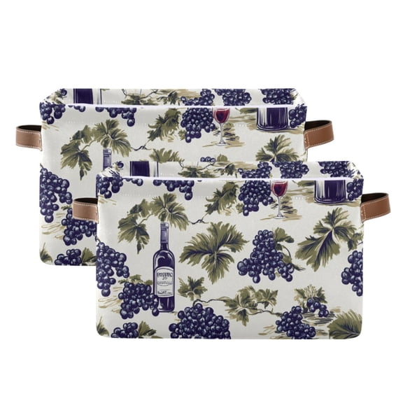 Ryvnso Grapes Wine Pattern Storage Basket Large Bin Foldable Boxes Toys Organizer 14.2x10.2x8.3in 2 PCs