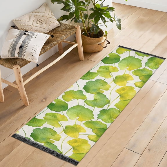 Ryvnso Graphic Leaves Summer Bedroom Runner Rug 2'x6' Hallway Area Carpet Non Slip Entryway Mat with Tassels