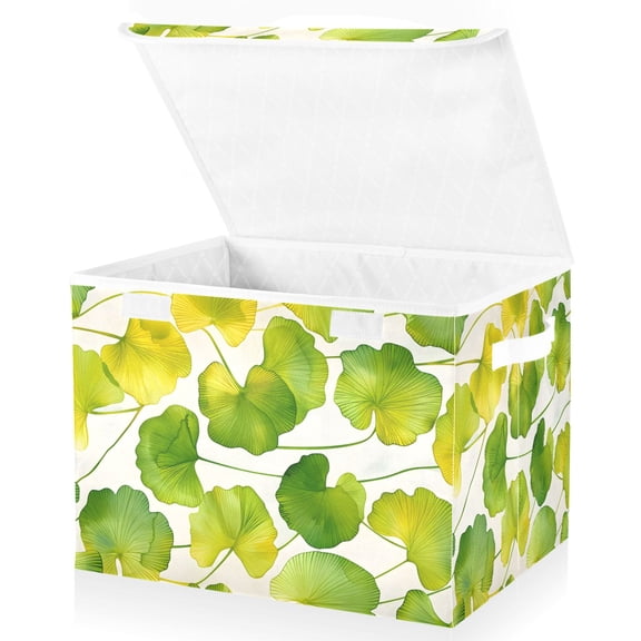 Ryvnso Graphic Leaves Summer Large Lidded Foldable Storage Baskets Cubes Boxes Lids Bin for Home