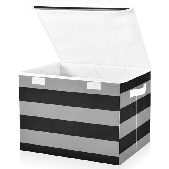 Ryvnso Gray Stripes Storage Bins Lidded Foldable Organizer Containers Baskets Cube