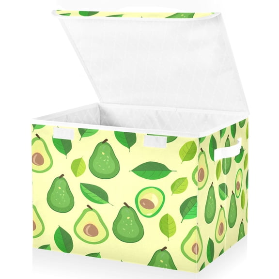Ryvnso Green Avocado Large Lidded Foldable Storage Baskets Cubes Boxes Lids Bin for Home