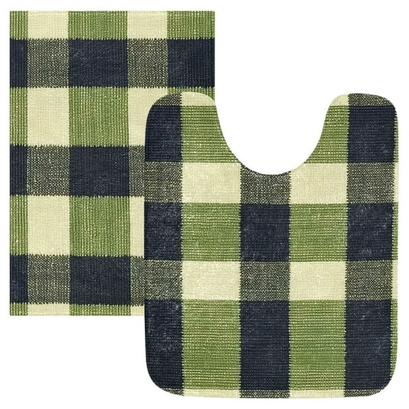 Ryvnso Green Checkered Bathroom Shaggy Rugs Toilet Mat Soft Contour Rug