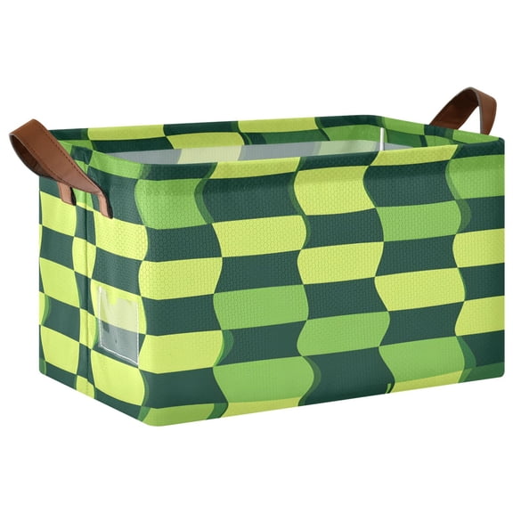 Ryvnso Green Checkered Pattern Storage Bins Large Basket Foldable Cube Toys Organizer with Handles 1 PC