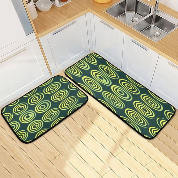 Ryvnso Green Circle Pattern Kitchen Rugs Set Non Slip Runner Mats for Dining Room