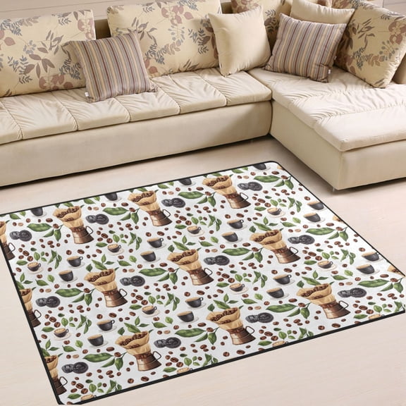 Ryvnso Green Coffee Beans Cups Area Rug Floor Mats Non-Slip Home Carpet 80 x 58 inch