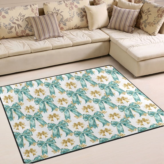Ryvnso Green Gold Bows Area Rug Floor Mats Non-Slip Home Carpet 80 x 58 inch