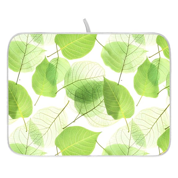 Ryvnso Green Leaves Dish Drying Mat for Kitchen Countertop 16x18 Small Dish Pad Drainer Rack Dish Sink Mats