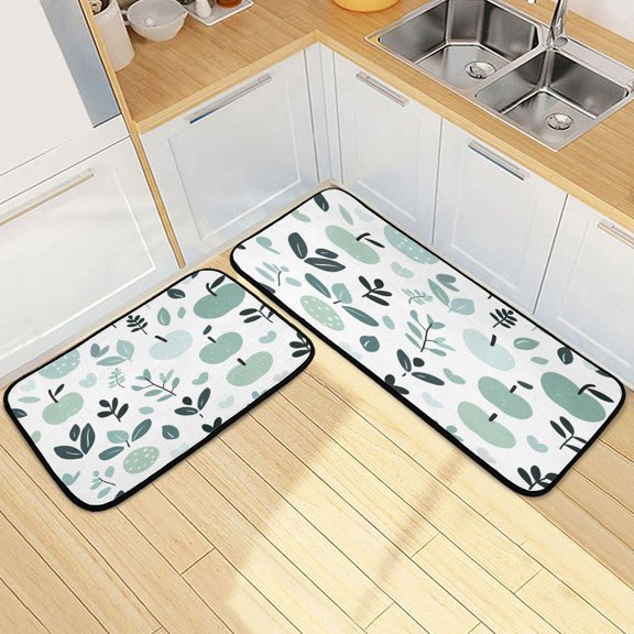 Ryvnso Green Leaves Kitchen Rugs Set Non Slip Runner Mats for Dining Room