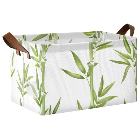 Ryvnso Green Leaves Print Storage Bins Large Basket Foldable Cube Toys Organizer with Handles 1 PC