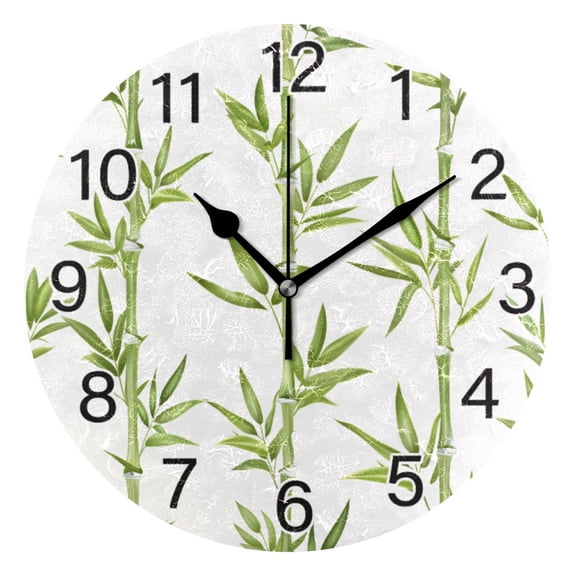 Ryvnso Green Leaves Print Wall Clock Non Ticking Silent Kitchen Clock Battery Operated Clocks 10 inch