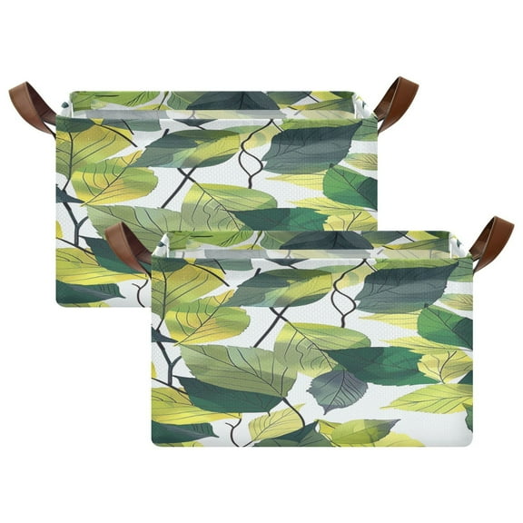 Ryvnso Green Leaves Summer Storage Bins Large Basket Foldable Cube Toys Organizer with Handles 2 PCs