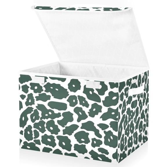 Ryvnso Green Leopard Pattern Large Lidded Foldable Storage Baskets Cubes Boxes Lids Bin for Home