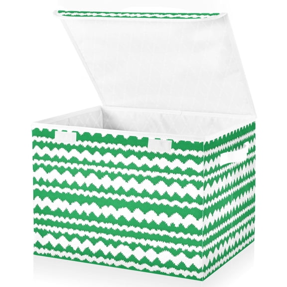 Ryvnso Green Lines Large Lidded Foldable Storage Baskets Cubes Boxes Lids Bin for Home