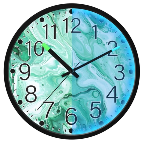 Ryvnso Green Marble Liquid 12 Inch Night Light Wall Clock Silent Battery Operated Luminous Clocks