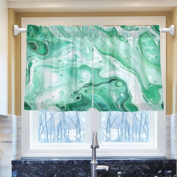 Ryvnso Green Marble Liquid Half Curtains Sets Tier 2 Panels Short Curtain Rod Pocket 27"W x 36"L