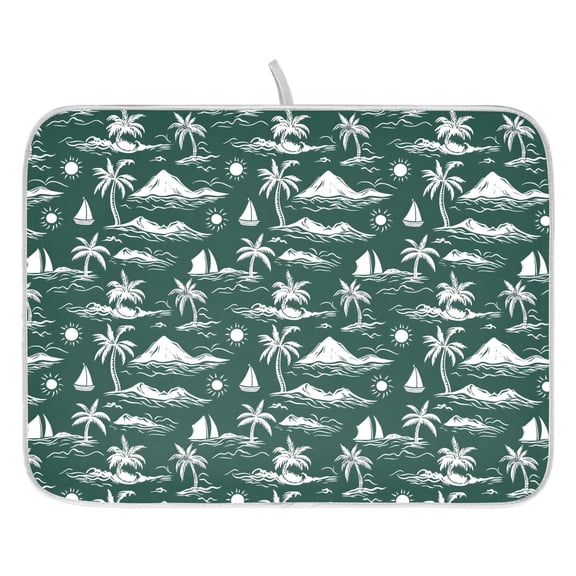 Ryvnso Green Palm Tree Sailboat Sun Pattern Dish Drying Mat for Kitchen Countertop 16x18 Small Dish Pad Drainer Rack Dish Sink Mats