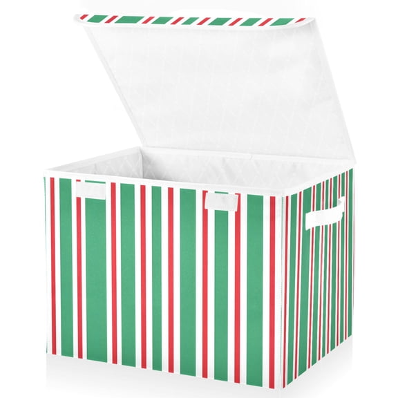Ryvnso Green Red Stripe Large Lidded Foldable Storage Baskets Cubes Boxes Lids Bin for Home