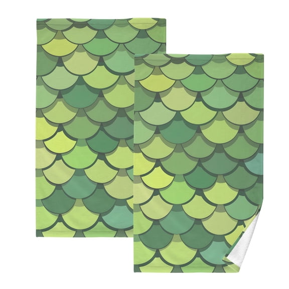 Ryvnso Green Scales Cotton Hand Towels Sets Face Towel 2 PCs Bathroom Decorative