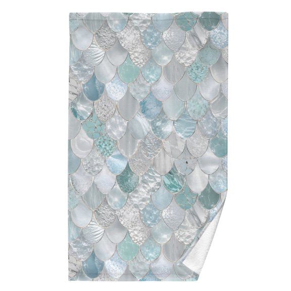 Ryvnso Green Scales Pattern Cotton Hand Towel Absorbent Face Bath Towels for Beach Pool Sports