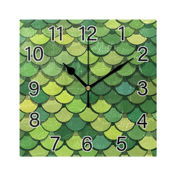 Ryvnso Green Scales Wall Clock Square Silent Non-Ticking Battery Operated 7.78"