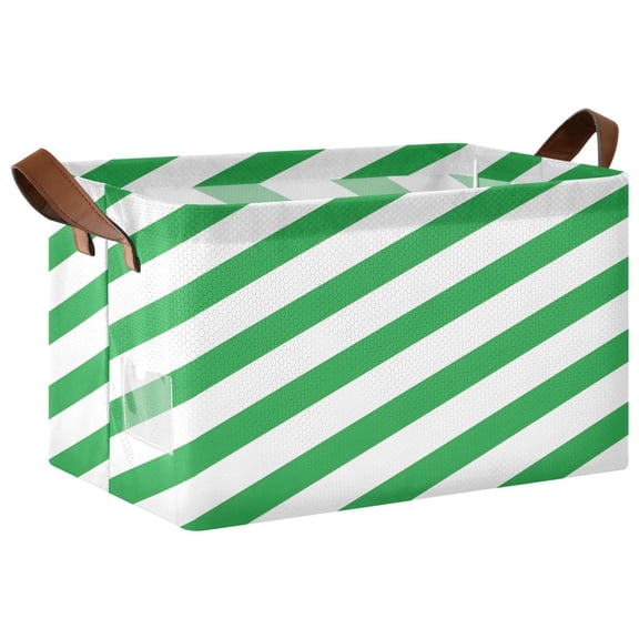 Ryvnso Green Stripe Storage Bins Large Basket Foldable Cube Toys Organizer with Handles 1 PC