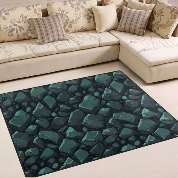 Ryvnso Green Texture Stone Area Rug Floor Mats Non-Slip Home Carpet 80 x 58 inch
