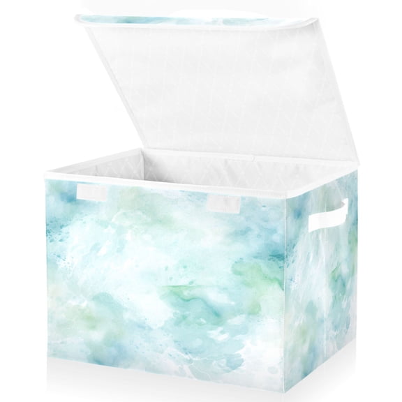 Ryvnso Green Tie-dye Marble Large Lidded Foldable Storage Baskets Cubes Boxes Lids Bin for Home
