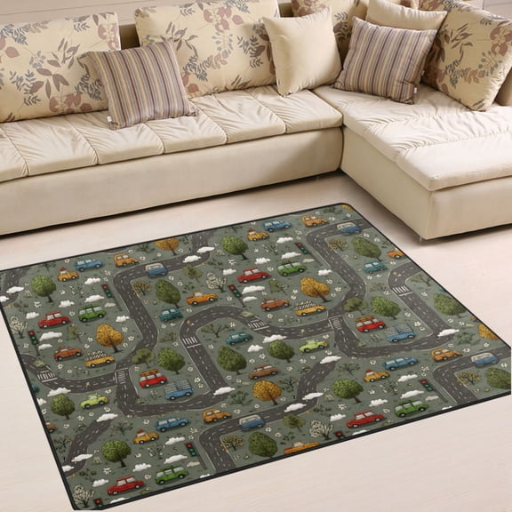 Ryvnso Green Trucks Road Area Rug Floor Mats Non-Slip Home Carpet 80 x 58 inch