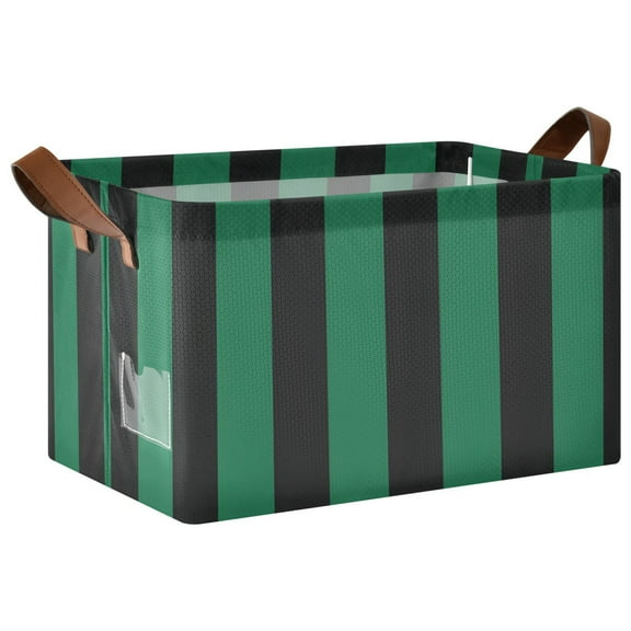 Ryvnso Green and Black Stripes Storage Bins Large Basket Foldable Cube Toys Organizer with Handles 1 PC