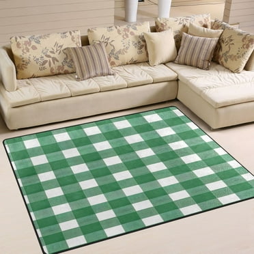 Ryvnso Green and White Checkered Pattern Area Floor Rugs Soft Non-Slip Large Mats Nursery Carpets 63" x 48"