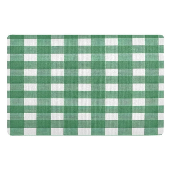 Ryvnso Green and White Checkered Pattern Door Mats Outdoor Indoor Entrance Low Profile Floor Rugs 32"x20" Carpet