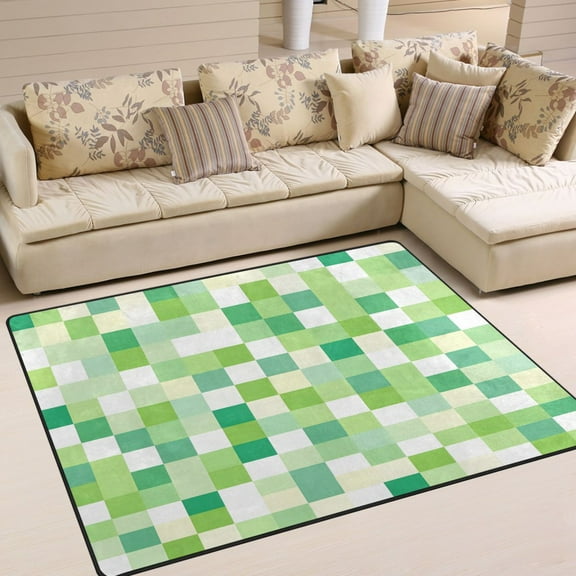 Ryvnso Green and White Geometric Lattice Area Floor Rugs Soft Non-Slip Large Mats Nursery Carpets 63" x 48"