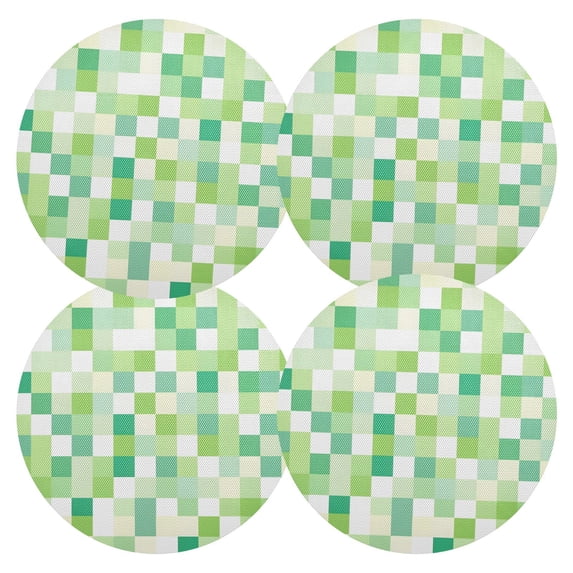 Ryvnso Green and White Geometric Lattice Round Plate Mats Dining Table Placemat Set of 4 for Holiday Decoration