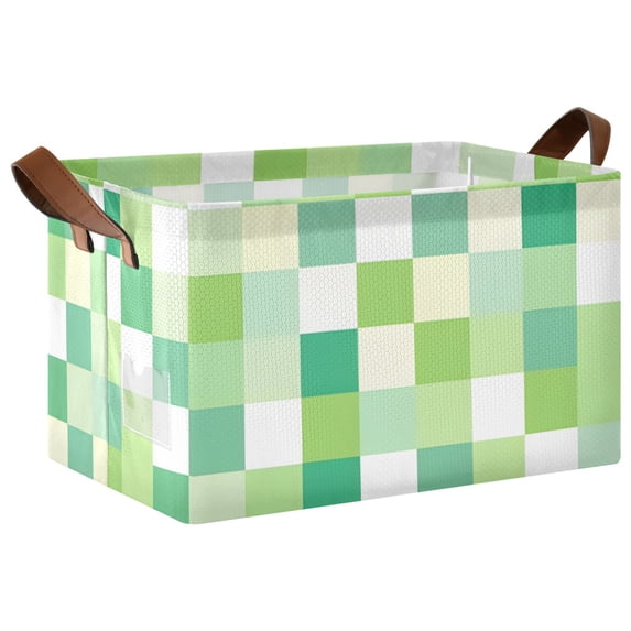 Ryvnso Green and White Geometric Lattice Storage Bins Large Basket Foldable Cube Toys Organizer with Handles 1 PC