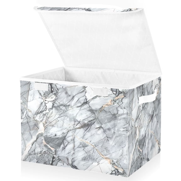 Ryvnso Grey Marble Pattern Large Lidded Foldable Storage Baskets Cubes Boxes Lids Bin for Home