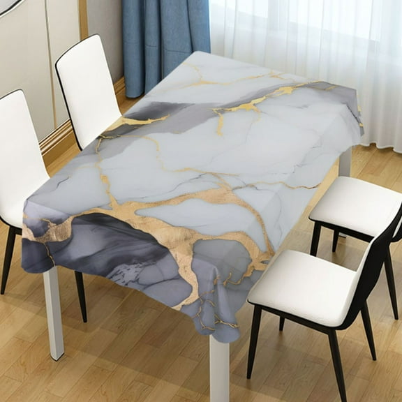 Ryvnso Grey and Gold Marble Rectangle Table Cloth Tablecover Dinning Tablecloth 60"x90"