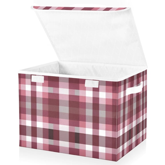Ryvnso Grid Checkered Pattern Large Lidded Foldable Storage Baskets Cubes Boxes Lids Bin for Home