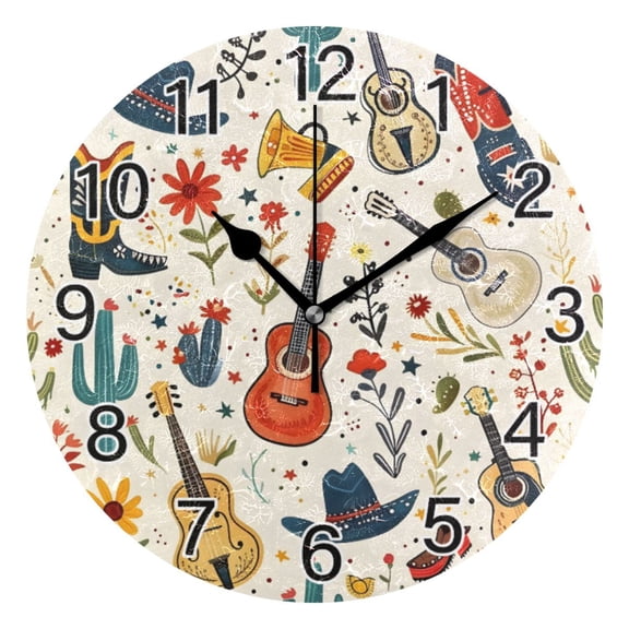 Ryvnso Guitar and Boot Wall Clock Non Ticking Silent Kitchen Clock Battery Operated Clocks 10 inch