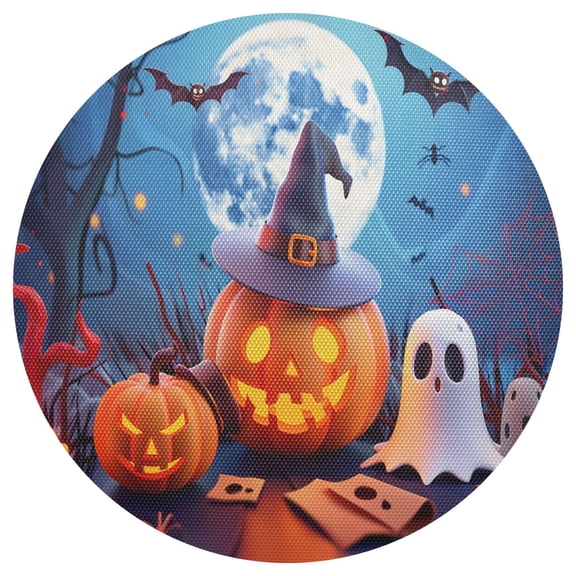 Ryvnso Halloween Pumpkins Bats Round Plate Mats Dining Table Placemat 1 Piece for Holiday Decoration