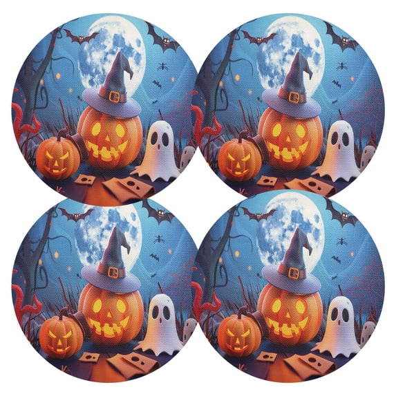 Ryvnso Halloween Pumpkins Bats Round Plate Mats Dining Table Placemat Set of 4 for Holiday Decoration