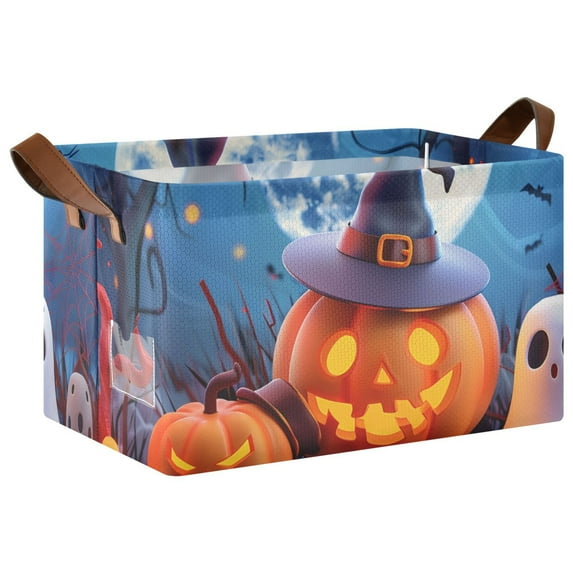 Ryvnso Halloween Pumpkins Bats Storage Bins Large Basket Foldable Cube Toys Organizer with Handles 1 PC