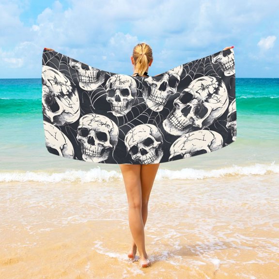 Ryvnso Halloween Skulls Beach Towel Quick Dry Swimming Yoga Beach Towels Large Sand Free Microfiber Towel 31"W x 71"L