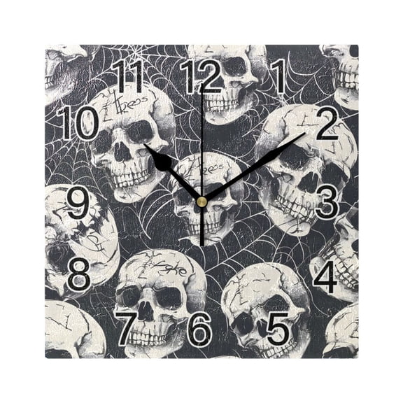 Ryvnso Halloween Skulls Wall Clock Square Silent Non-Ticking Battery Operated 7.78"