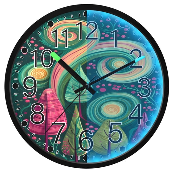 Ryvnso Hand Draw Cherry Tree 12 Inch Night Light Wall Clock Silent Battery Operated Luminous Clocks
