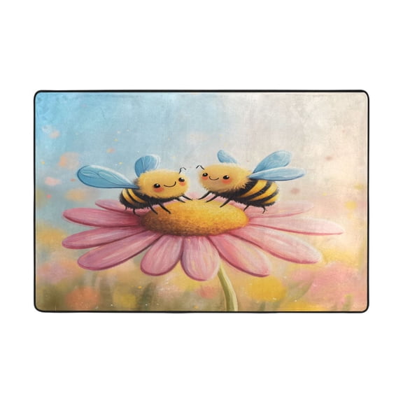 Ryvnso Hand Draw Cute Bees Flower Area Floor Mats Large Nursery Rugs Non-Slip Carpets Doormat 36" x 24"